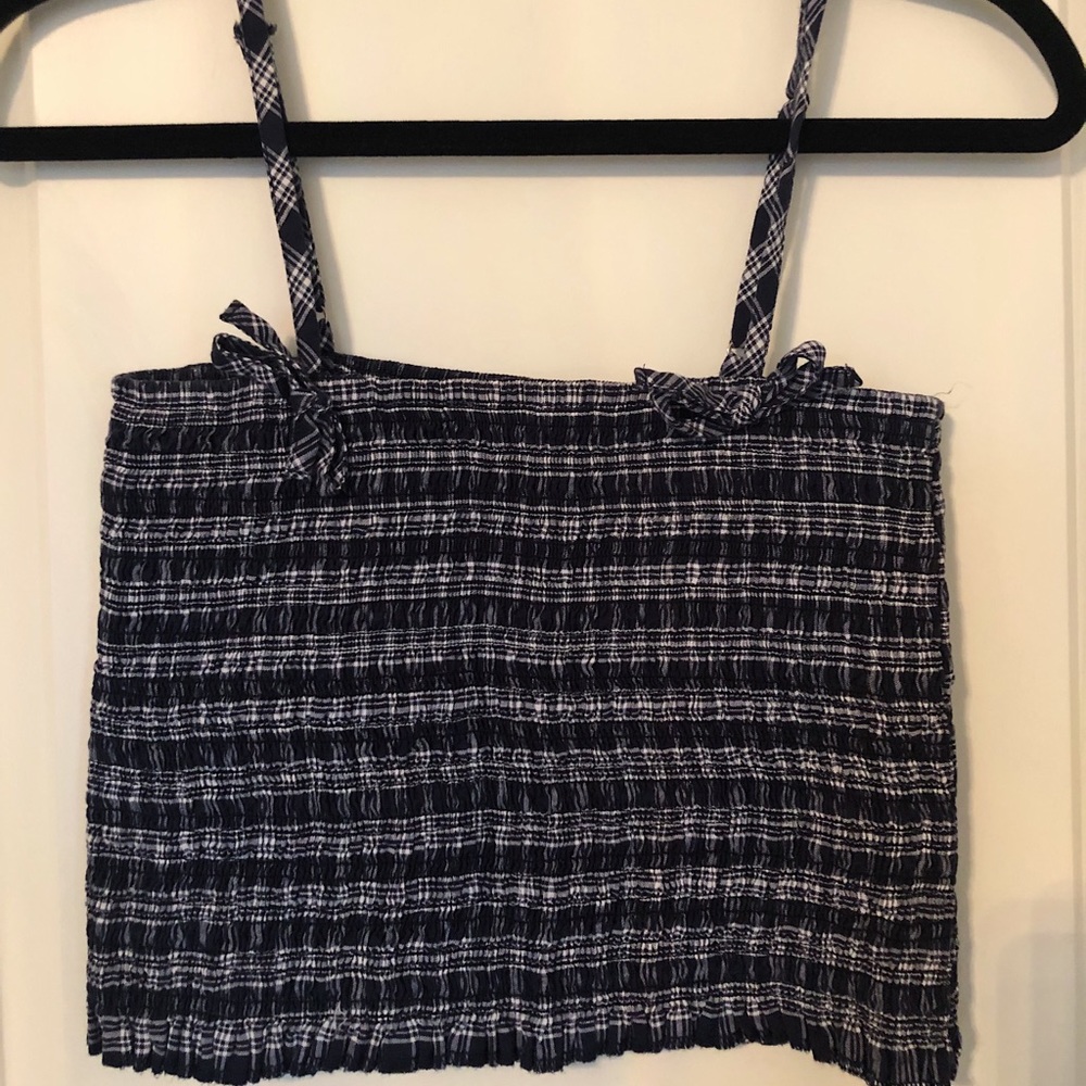 Navy and White Plaid Crop Top